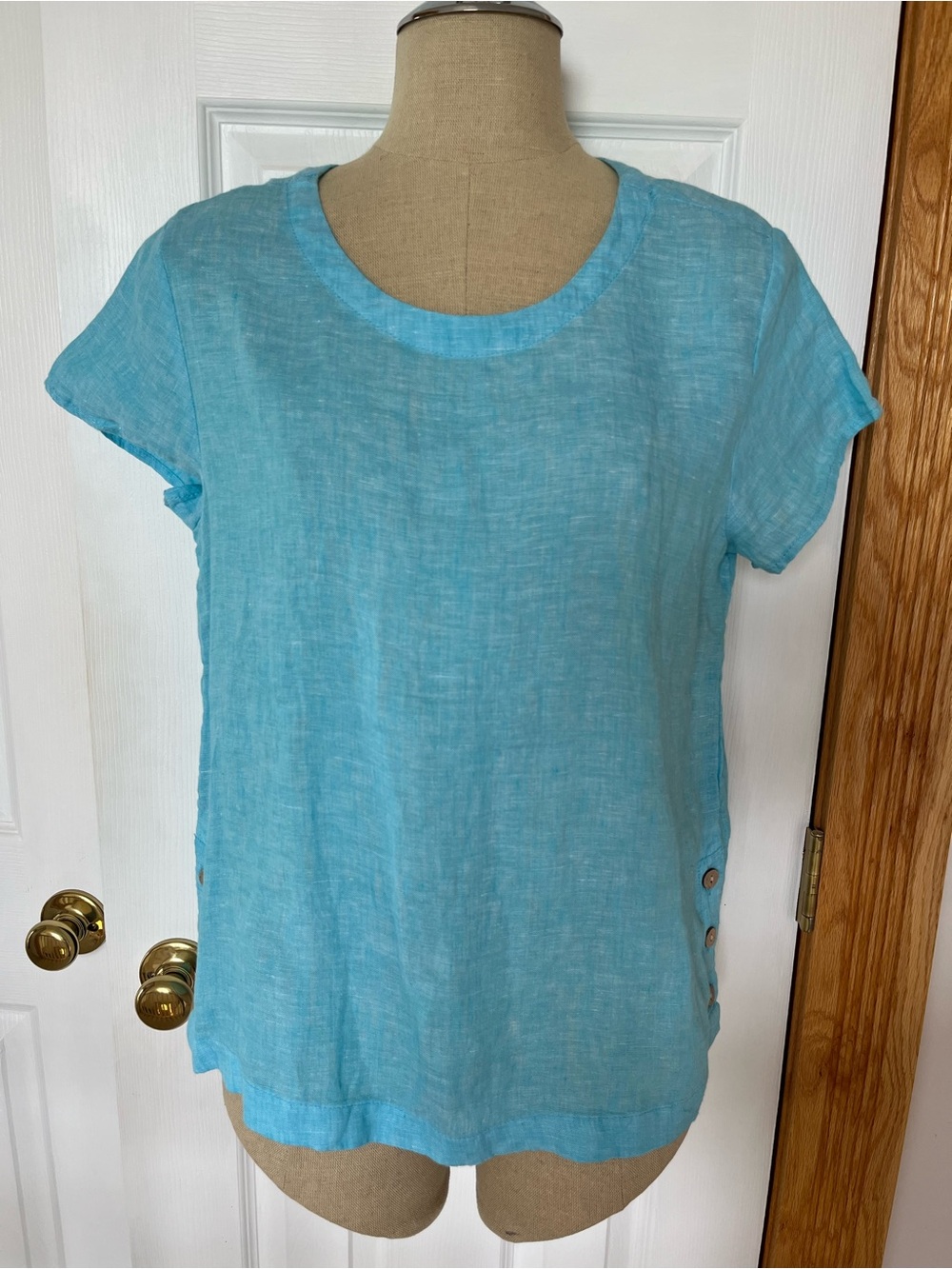 Cynthia Rowley 100% Linen Teal Colored Top - Medium